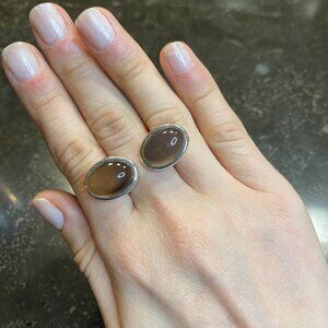 Duo Oval Stones Natural Agate Ring Size 7